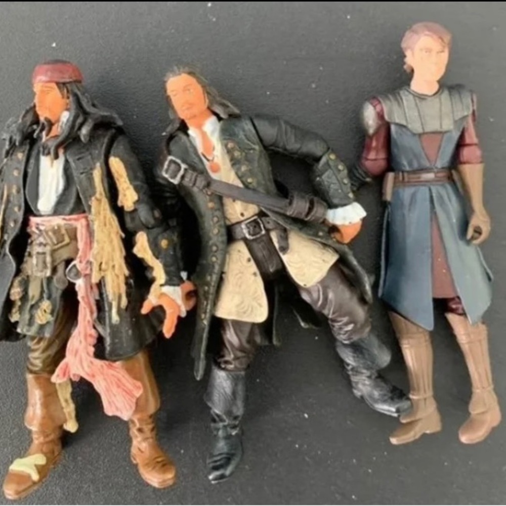 Disney lot of 3 action figures Jack Sparrow/William Turner/Star Wars Anakin